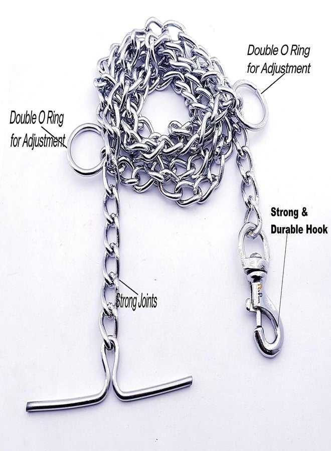 RoverPets Combo of 22MM Nylon Collar Belt with Leash and Long Stainless Steel Leash Chain Set Ideal for Dogs and Puppies Outdoor Walking & Training (Black and Silver) - Image 2
